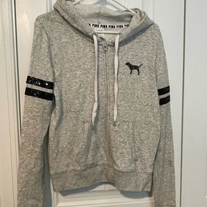 PINK Victorias Secret full-zip hoodie; size Small; gray with black sequin